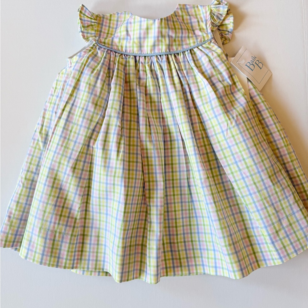 Baile B Girls' Pastel Plaid Ruffle Sleeve Dress - Yellow & Pink